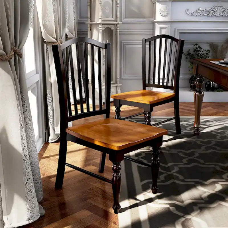 Chaises de salle à manger en bois à lattes noires de style rustique (lot de 2)