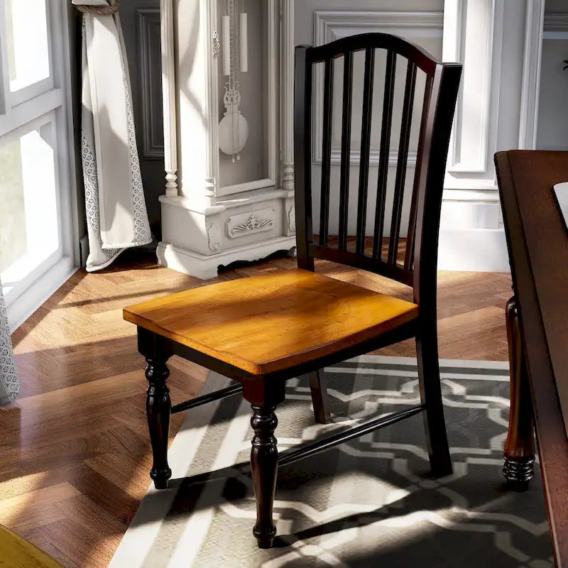 Chaises de salle à manger en bois à lattes noires de style rustique (lot de 2)