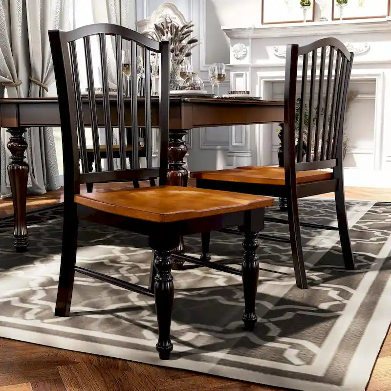 Chaises de salle à manger en bois à lattes noires de style rustique (lot de 2)