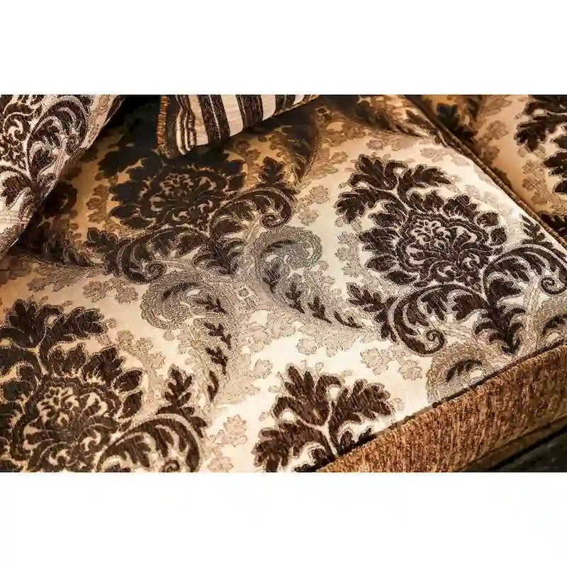 Canapé traditionnel en chenille marron avec accoudoirs arrondis