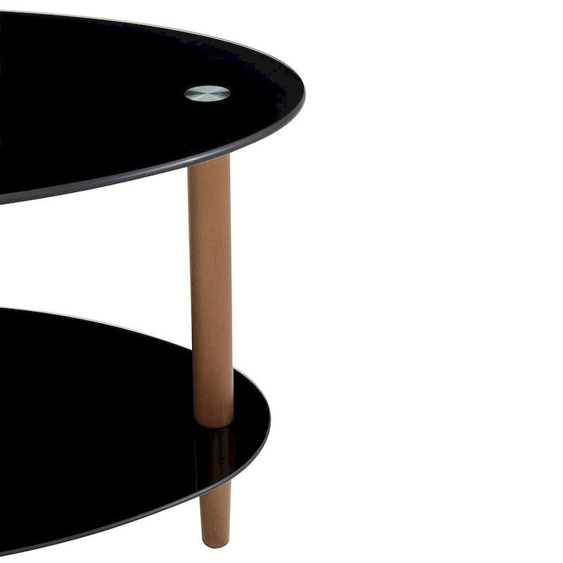 Table basse ovale en verre avec pieds en bois de chêne