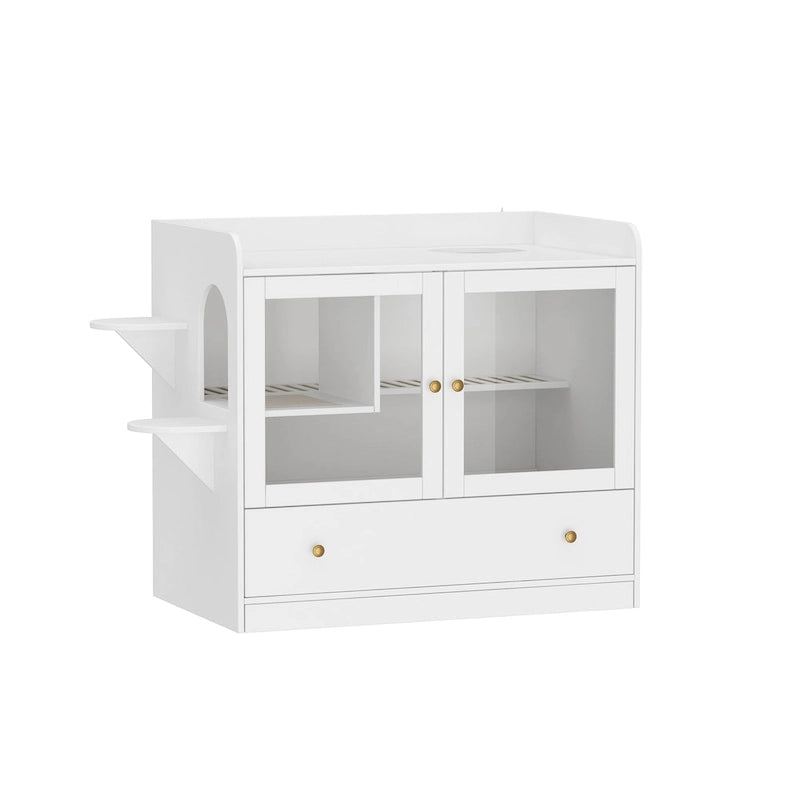 Meuble cache-litière pour chat avec étagère de rangement