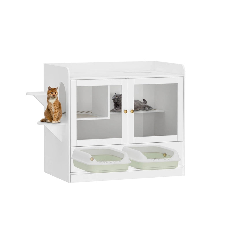 Meuble cache-litière pour chat avec étagère de rangement