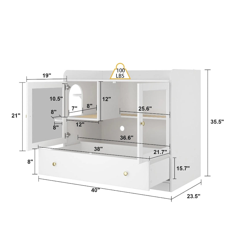 Meuble cache-litière pour chat avec étagère de rangement