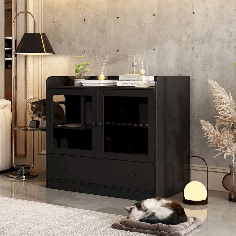Meuble cache-litière pour chat avec étagère de rangement