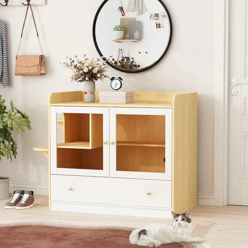 Meuble cache-litière pour chat avec étagère de rangement