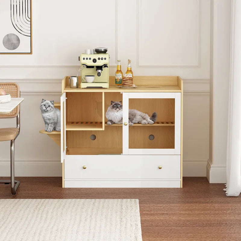 Meuble cache-litière pour chat avec étagère de rangement