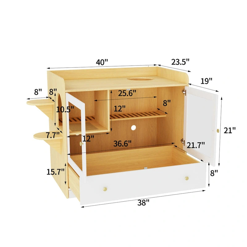 Meuble cache-litière pour chat avec étagère de rangement