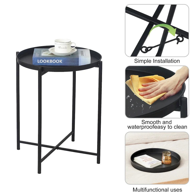 Table d'appoint en métal avec plateau amovible