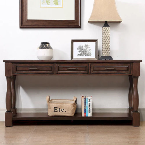 Console en bois de 63 po avec 3 tiroirs et une étagère inférieure