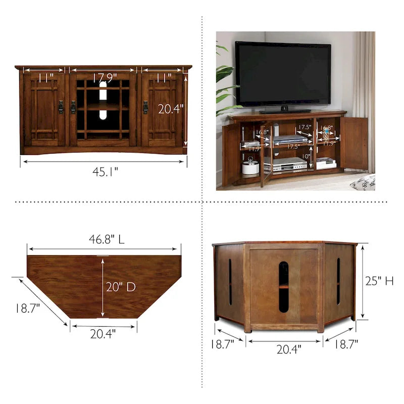 Meuble TV d'angle Mission en bois massif
