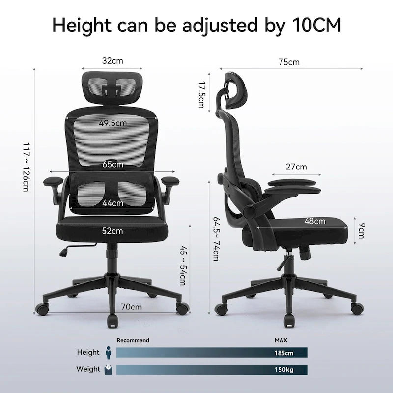 Chaise de bureau ergonomique à dossier haut pour personnes fortes et de grande taille
