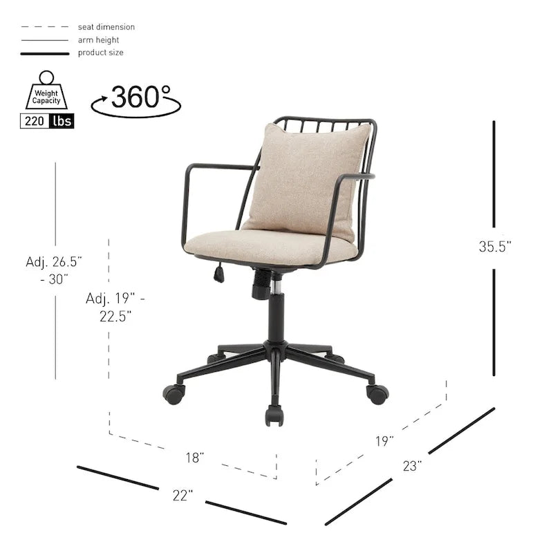 Chaise de bureau moderne en tissu avec pivotement à 360° et réglage en hauteur