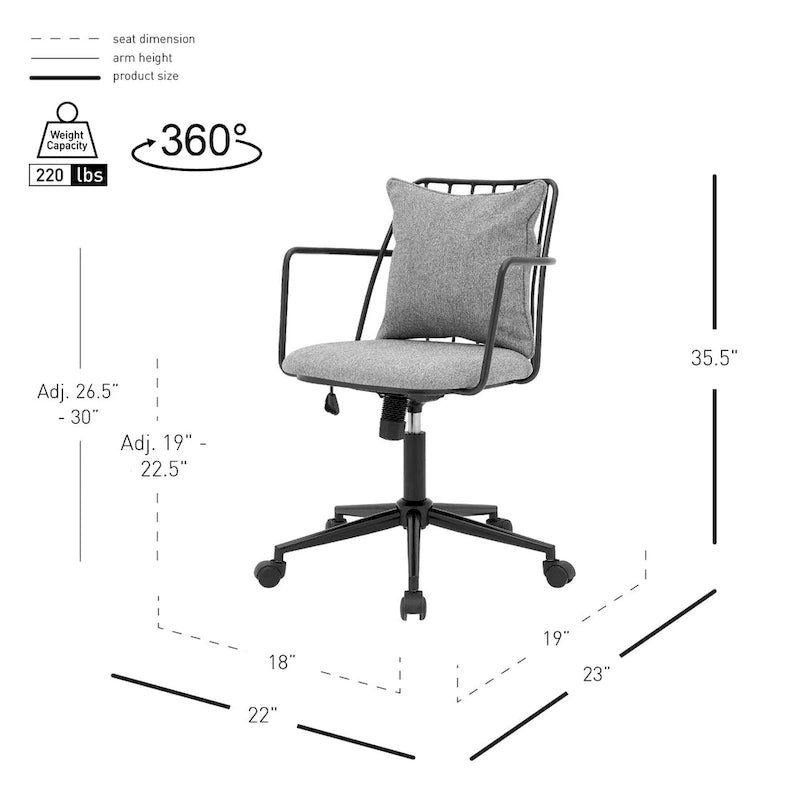 Chaise de bureau moderne en tissu avec pivotement à 360° et réglage en hauteur