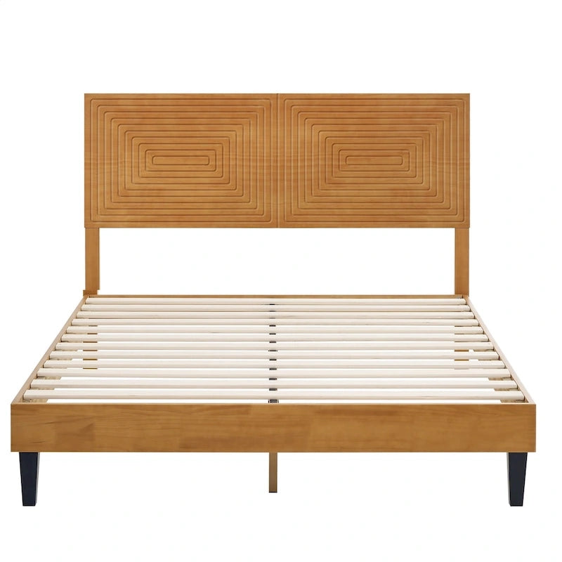 Lit plateforme en bois massif Mid-Century Modern avec tête de lit réglable