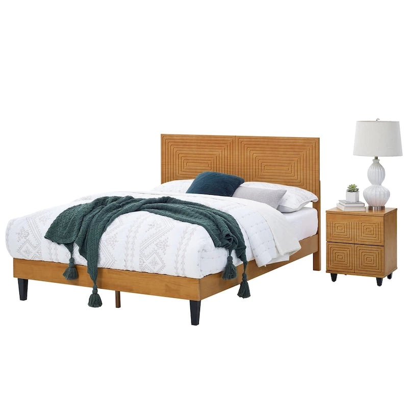 Lit plateforme en bois massif Mid-Century Modern avec tête de lit réglable
