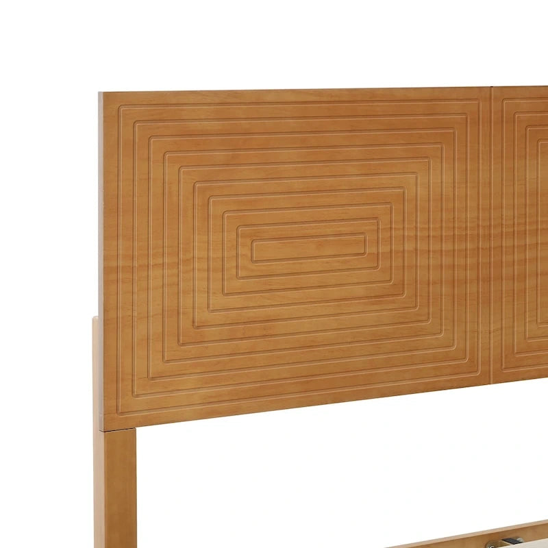 Lit plateforme en bois massif Mid-Century Modern avec tête de lit réglable