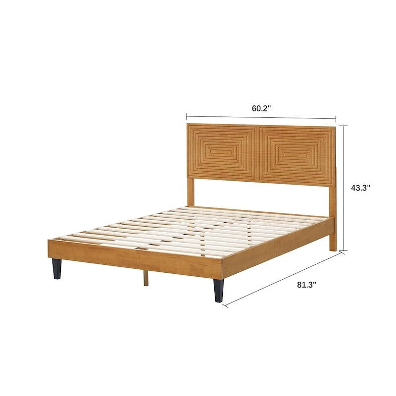 Lit plateforme en bois massif Mid-Century Modern avec tête de lit réglable