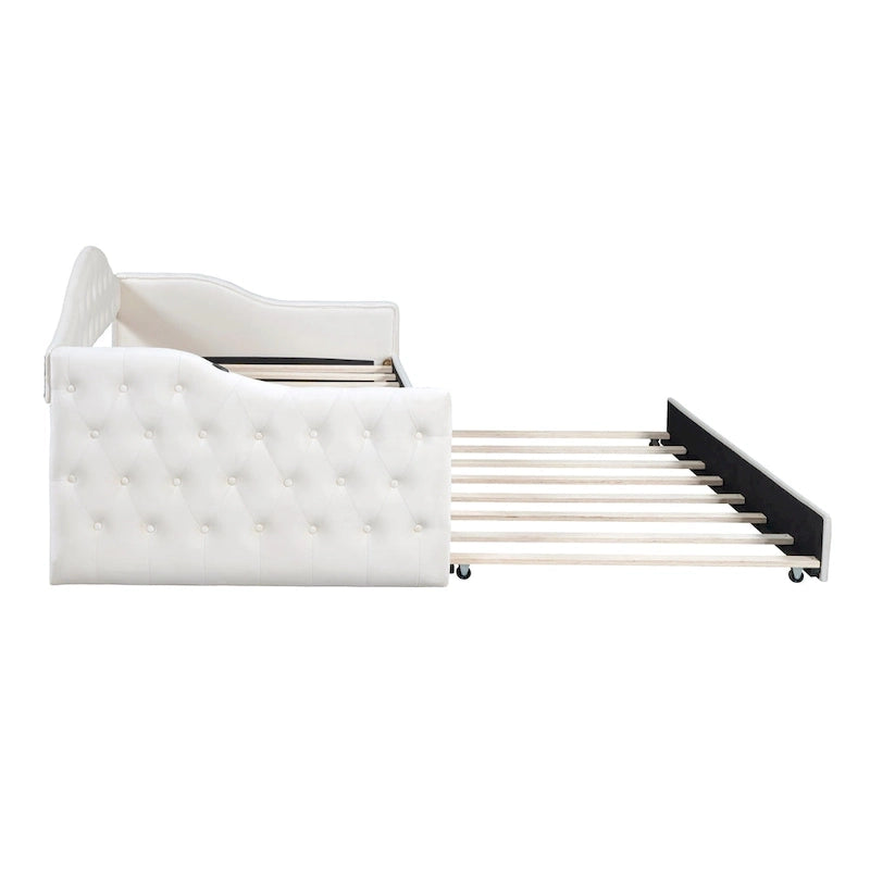 Lit de repos capitonné en velours jumeau avec lit gigogne et ports de chargement USB/Type-C