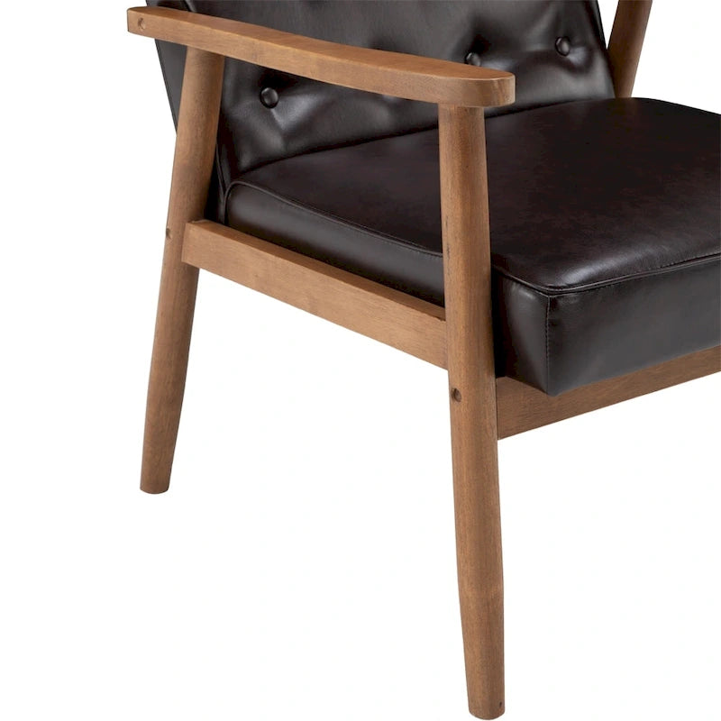 Chaise d'appoint mi-siècle en similicuir noir/marron