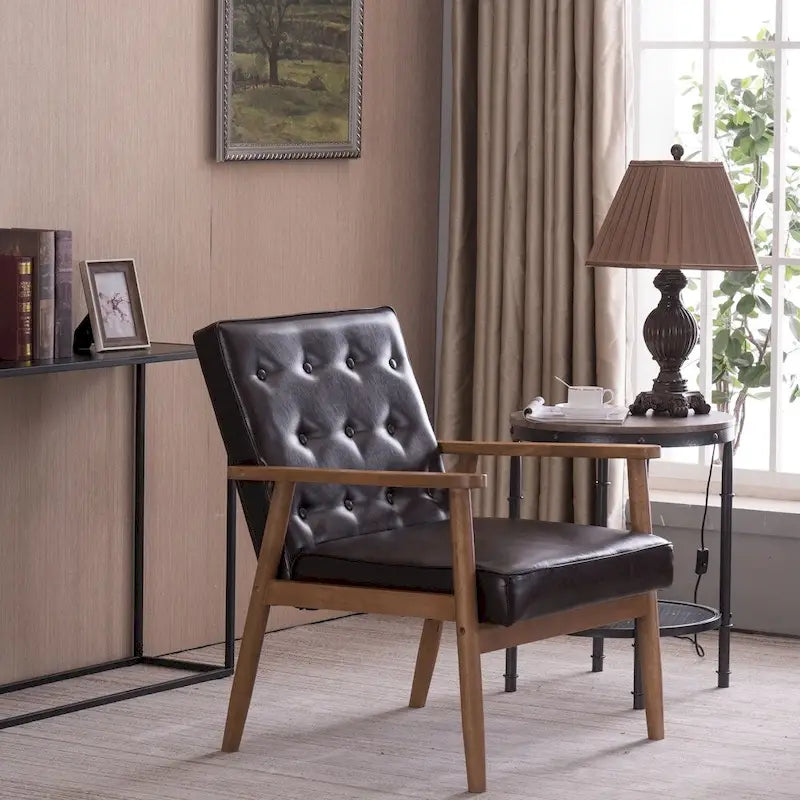 Chaise d'appoint mi-siècle en similicuir noir/marron