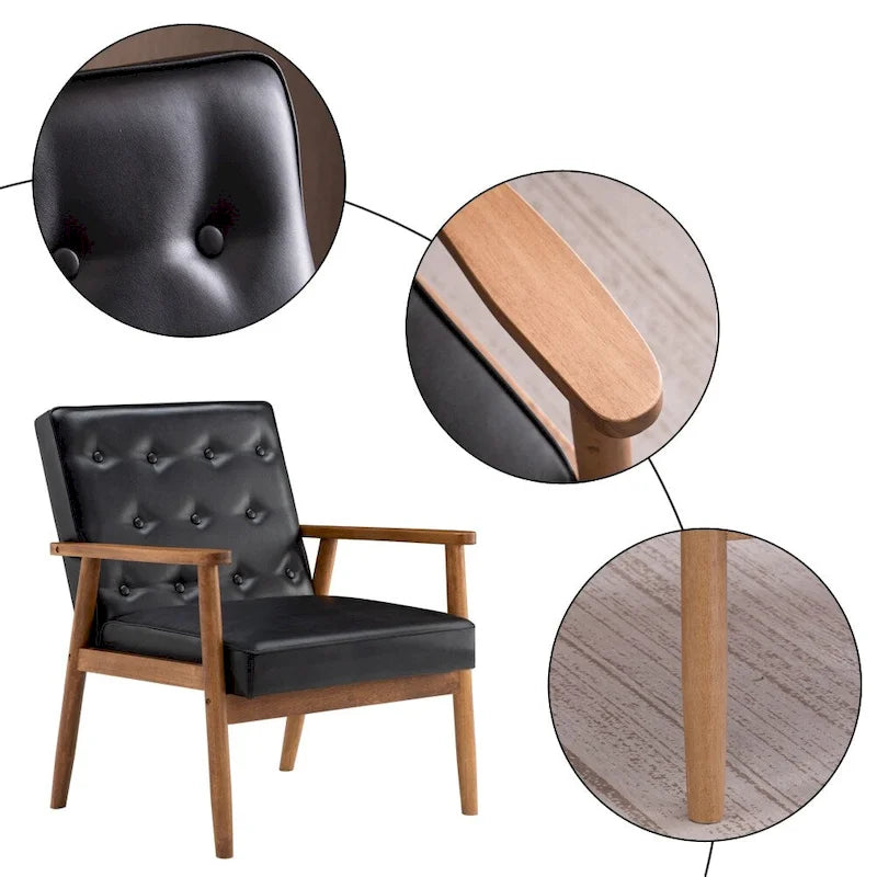 Chaise d'appoint mi-siècle en similicuir noir/marron