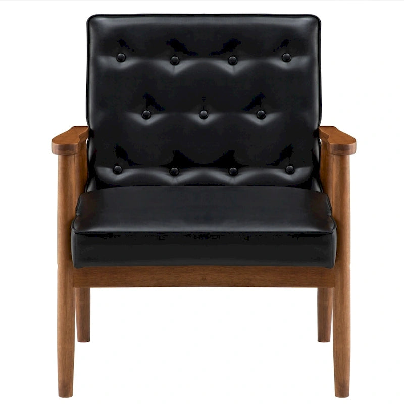 Chaise d'appoint mi-siècle en similicuir noir/marron