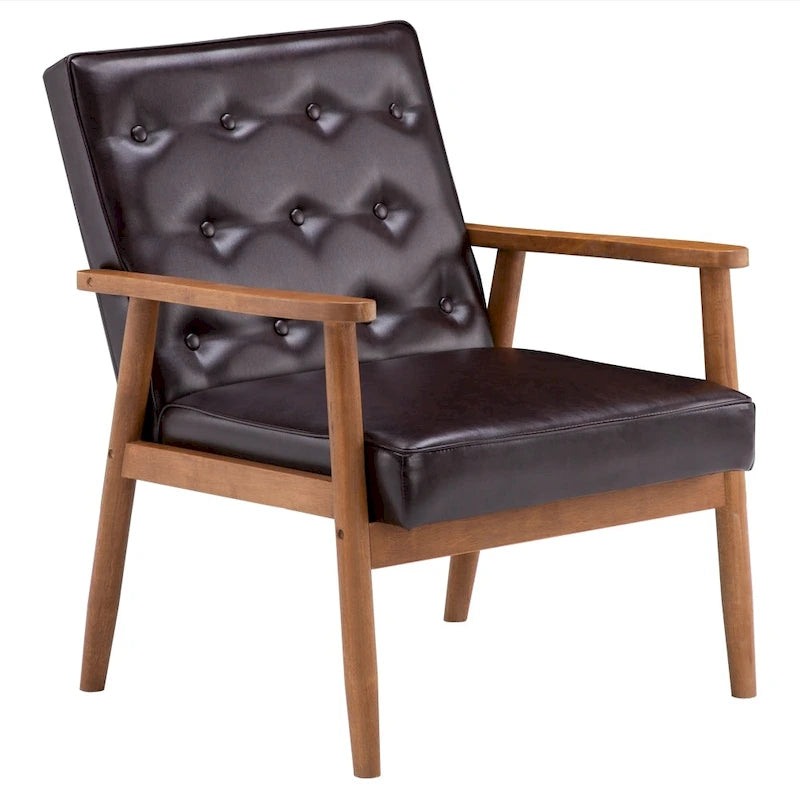 Chaise d'appoint mi-siècle en similicuir noir/marron