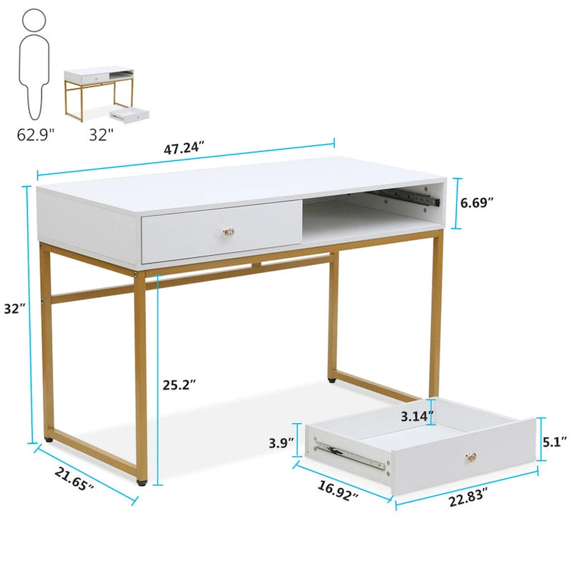 Bureau de télétravail de 47 pouces avec 2 tiroirs de rangement