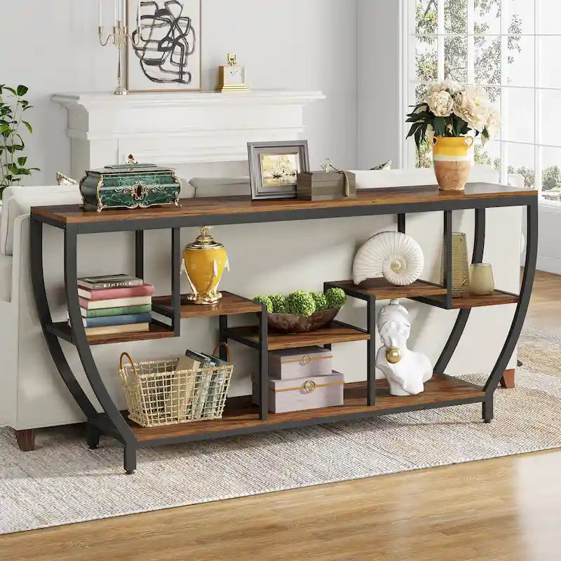 Console extra longue de 180 cm avec étagères