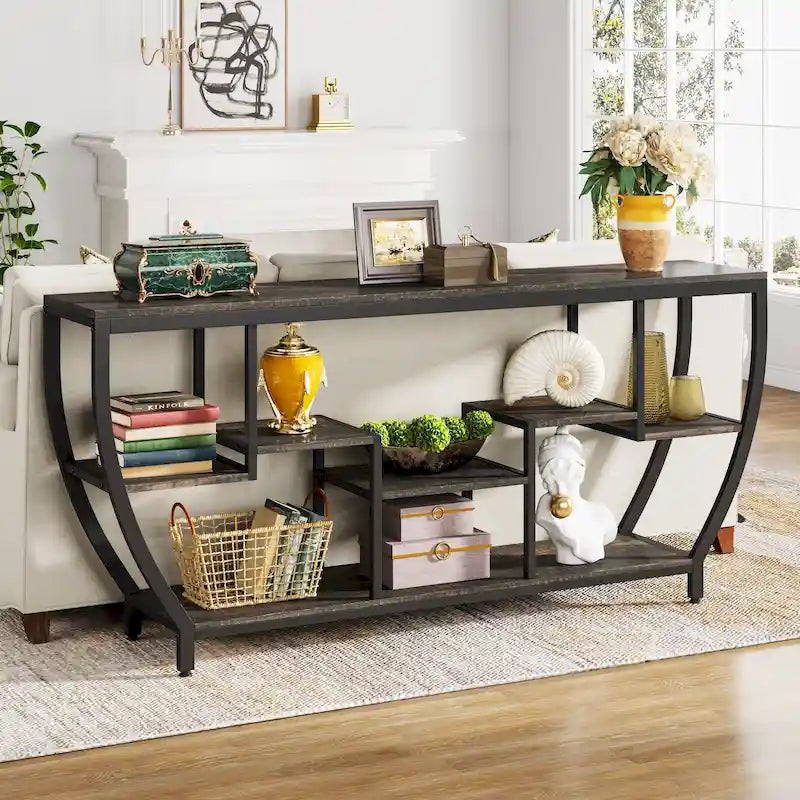 Console extra longue de 180 cm avec étagères
