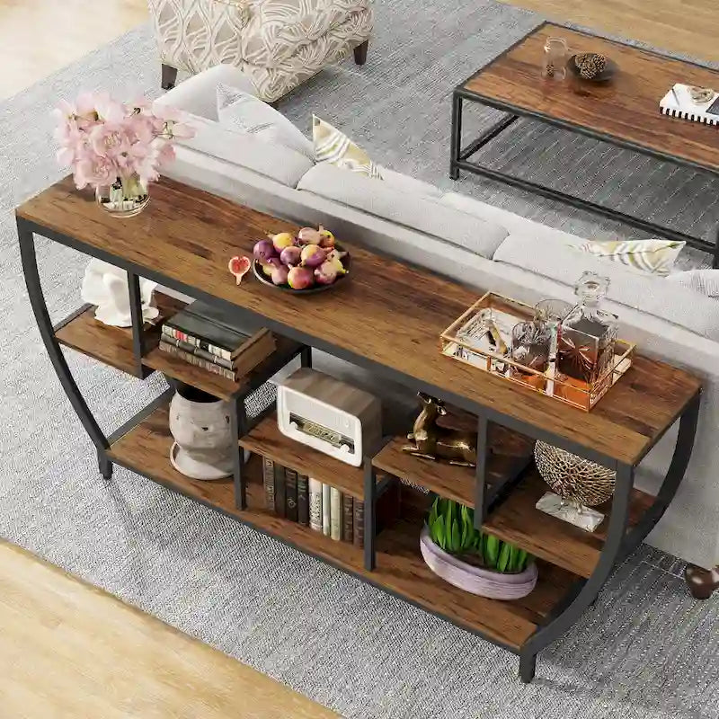 Console extra longue de 180 cm avec étagères