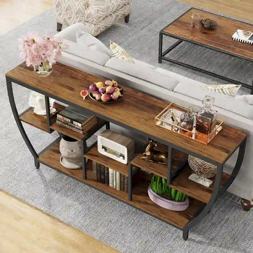 Console extra longue de 180 cm avec étagères