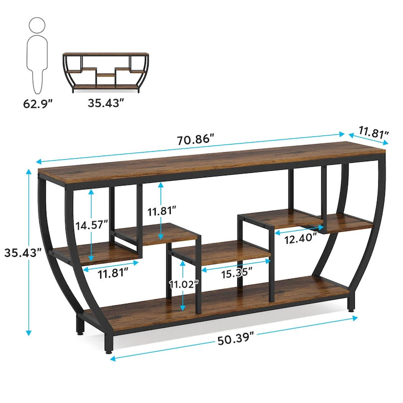 Console extra longue de 180 cm avec étagères