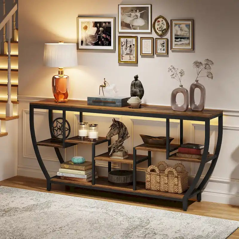 Console extra longue de 180 cm avec étagères