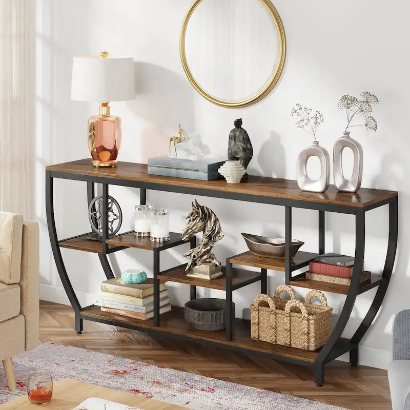 Console extra longue de 180 cm avec étagères