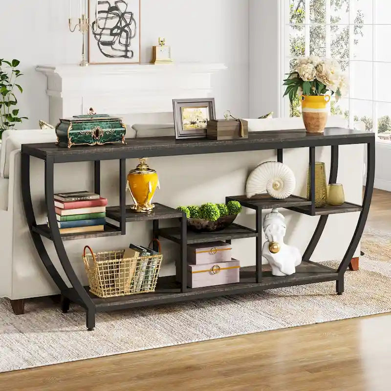 Console extra longue de 180 cm avec étagères