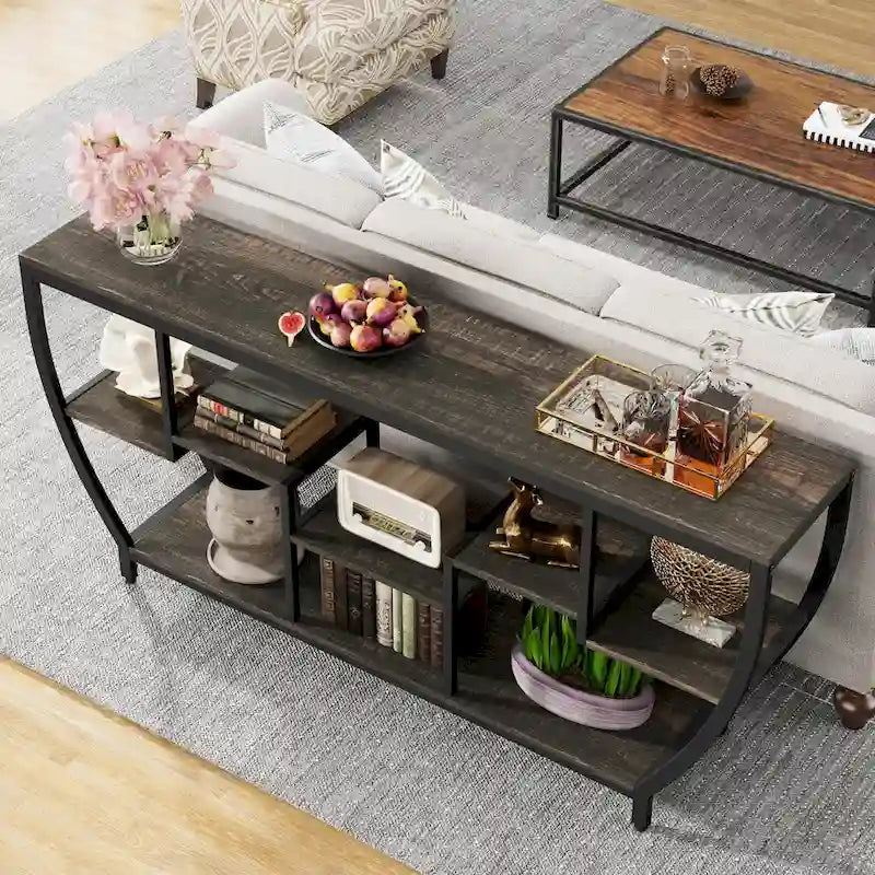 Console extra longue de 180 cm avec étagères
