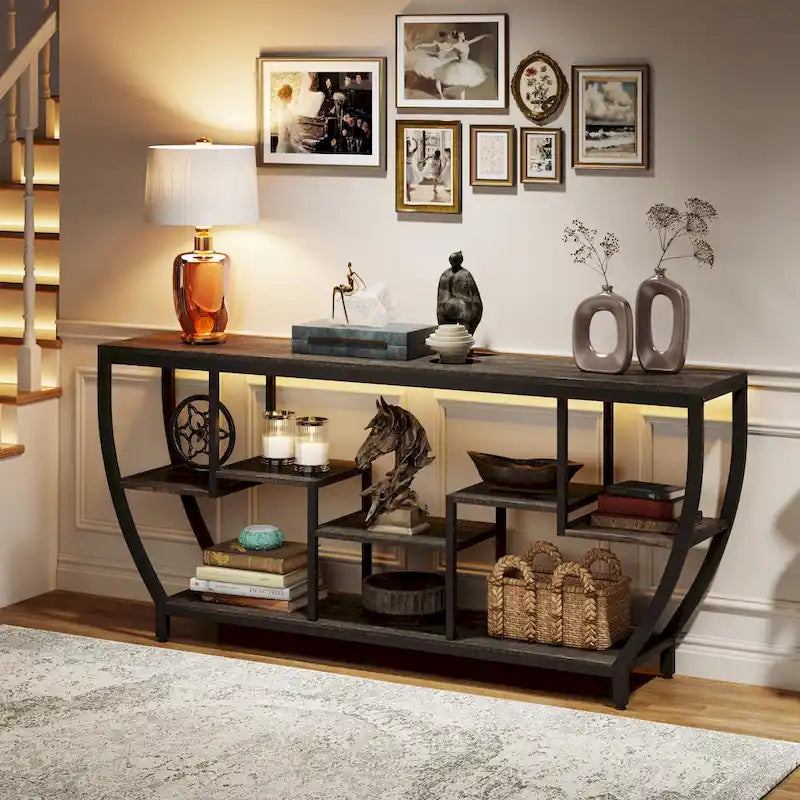 Console extra longue de 180 cm avec étagères