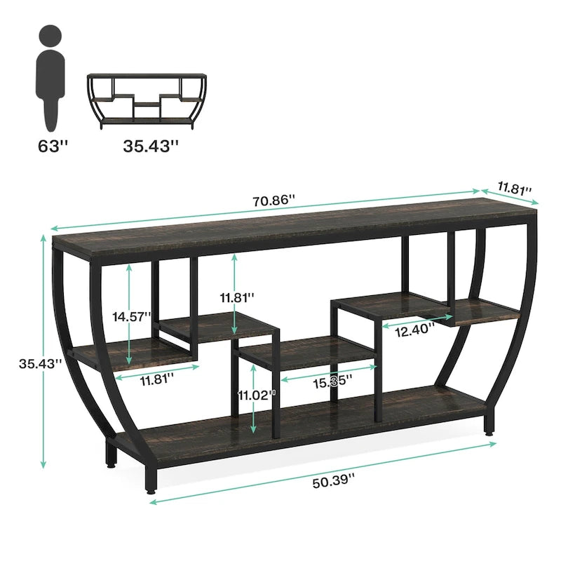 Console extra longue de 180 cm avec étagères