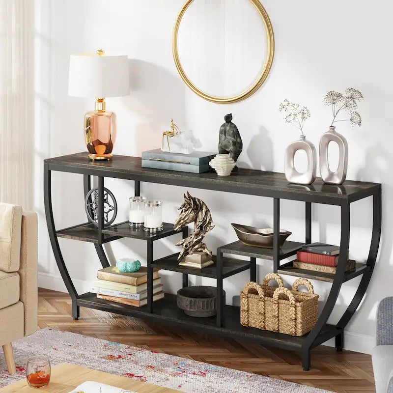 Console extra longue de 180 cm avec étagères