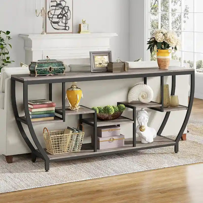 Console extra longue de 180 cm avec étagères