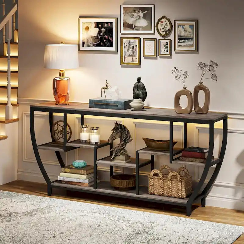 Console extra longue de 180 cm avec étagères