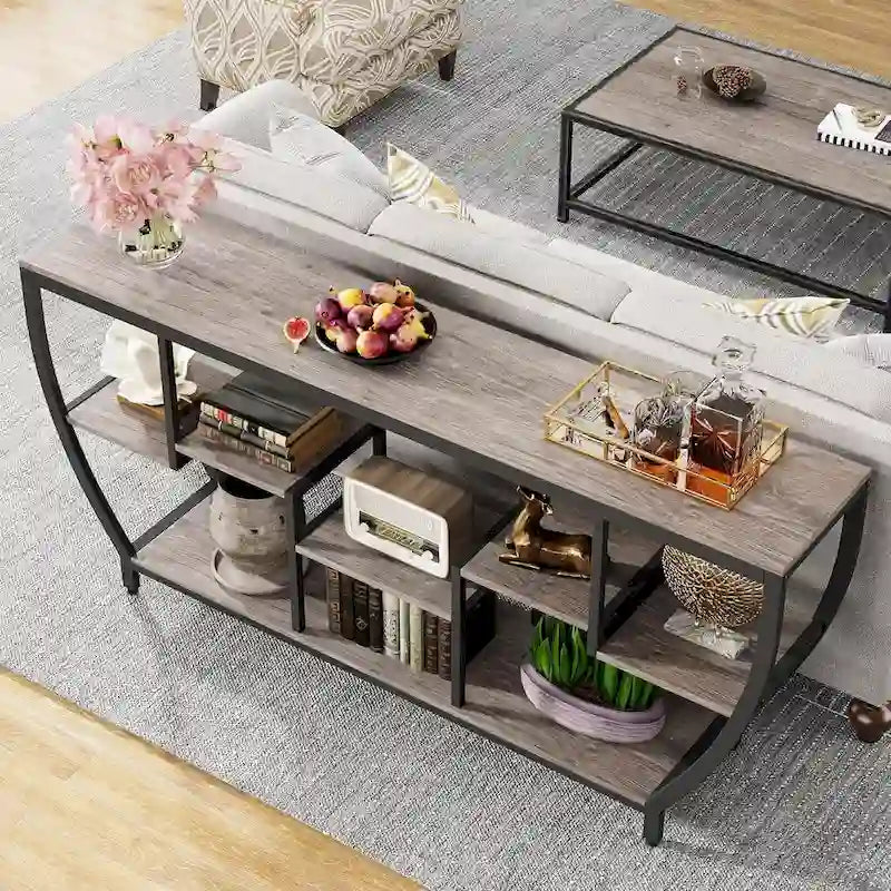 Console extra longue de 180 cm avec étagères