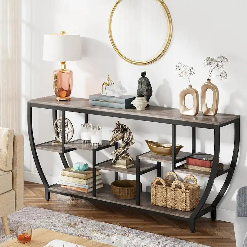 Console extra longue de 180 cm avec étagères