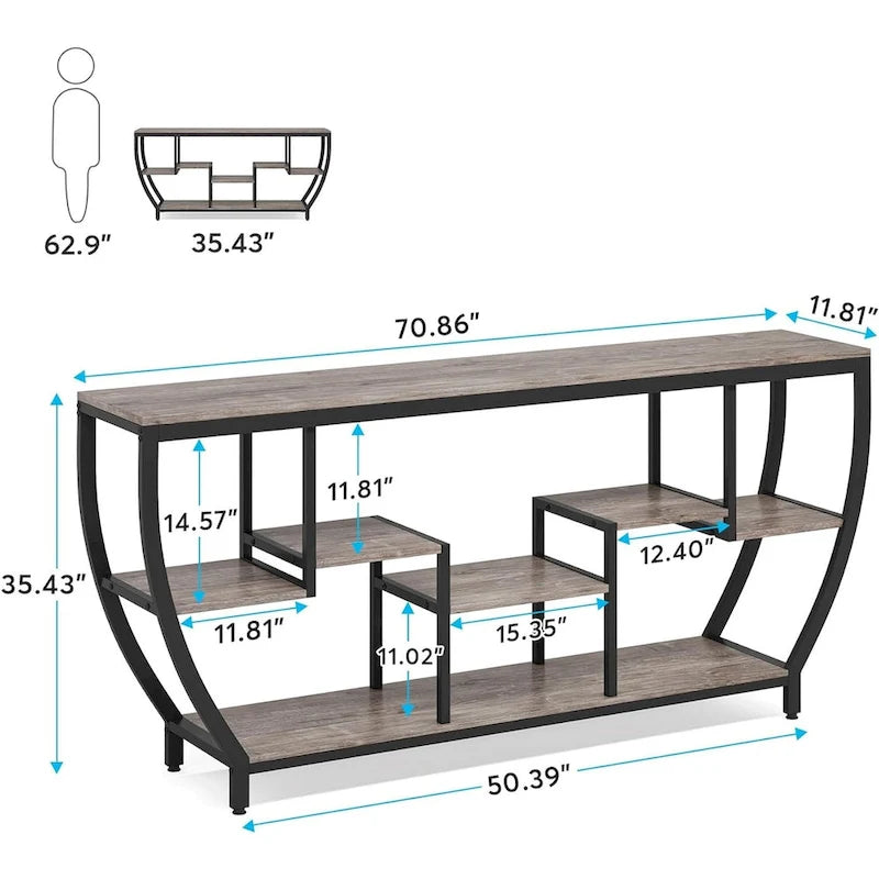 Console extra longue de 180 cm avec étagères