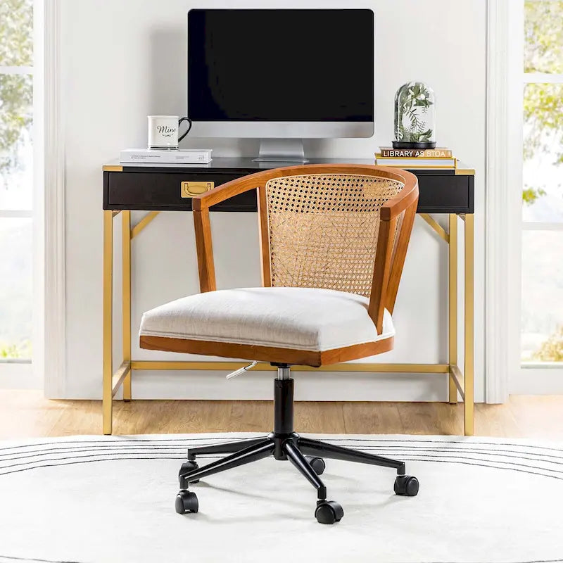 Chaise de bureau moderne pivotante en rotin avec réglage en hauteur