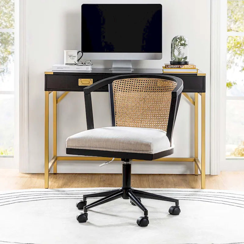 Chaise de bureau moderne pivotante en rotin avec réglage en hauteur