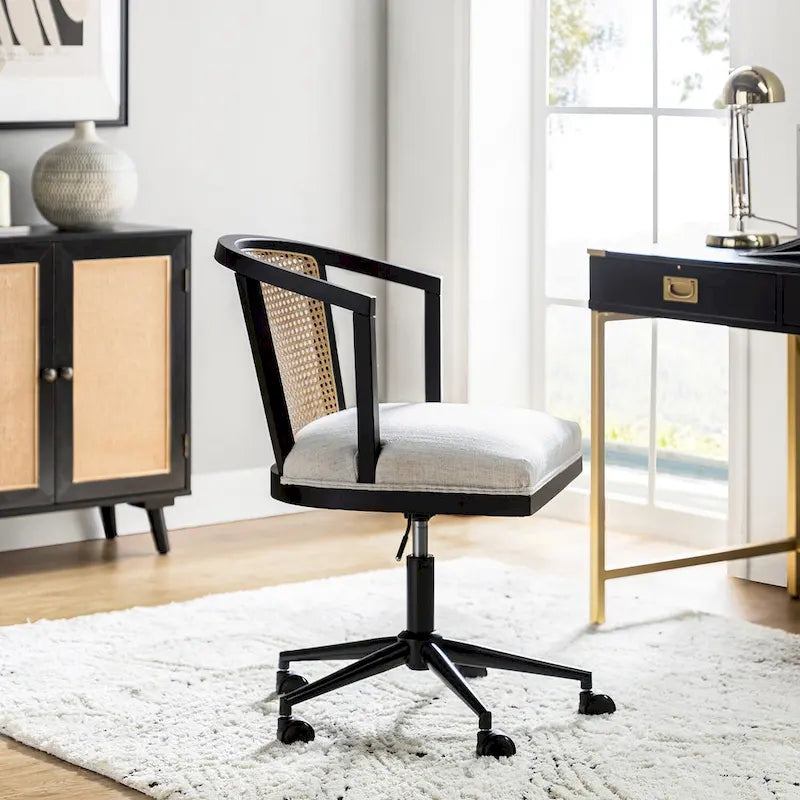 Chaise de bureau moderne pivotante en rotin avec réglage en hauteur