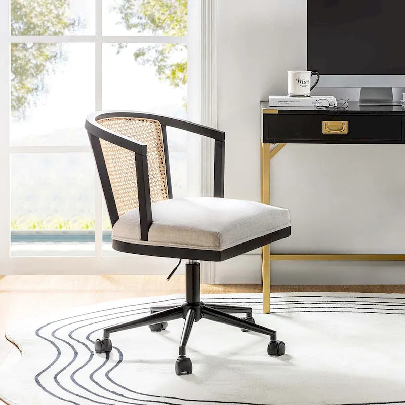 Chaise de bureau moderne pivotante en rotin avec réglage en hauteur